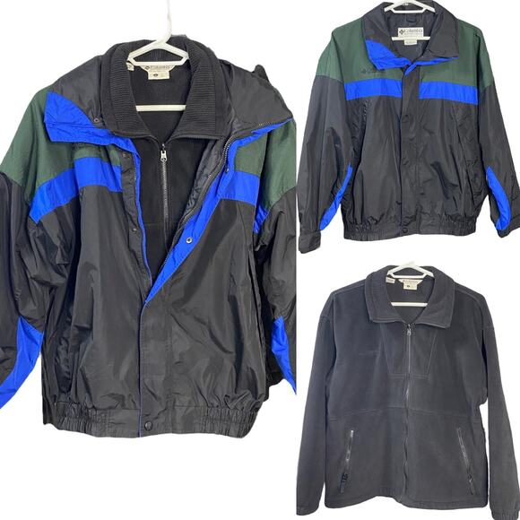90s Y2K Columbia Bugaboo Winter Jacket Men's Large Black Blue Green - Picture 1 of 8